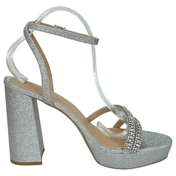 Jewel Badgley Mischka Rochel Silver Glitter Rhinestone Womens Pumps Size 11M - Picture 4 of 12